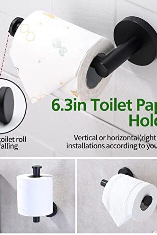 Bathroom Hardware Set, 5/10/20pcs Bathroom Hardware Set, Stainless Steel Bath Hardware Set Including 16" Hand Towel Bars, Toilet Paper Holders, Towel Rings, Robe Towel Hooks (5pcs, Black) - Image 5