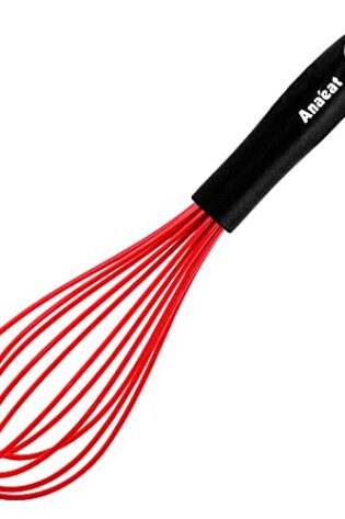 ANAEAT 10.5" Silicone Whisk, Thick Stainless Steel Wire Inner - Heat Resistant Kitchen Whisks for Non-Stick Cookware, Balloon Egg Beater for Whisking, Blending, Beating, Frothing & Stirring (Red)