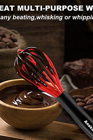 ANAEAT 10.5" Silicone Whisk, Thick Stainless Steel Wire Inner - Heat Resistant Kitchen Whisks for Non-Stick Cookware, Balloon Egg Beater for Whisking, Blending, Beating, Frothing & Stirring (Red) - Image 3