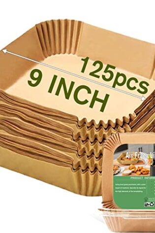 Large Air Fryer Disposable Paper Liners Square 9 Inch, 125 Pcs Parchment paper liner for 5-8QT Air fryer, Oil-proof, Water-proof, Parchment Baking Paper for Baking Roasting Microwave
