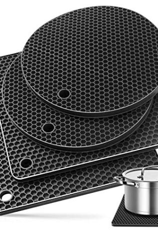 Ardanlingke Silicone Trivet Mats, trivets for hot pots and Pans, Extra Thick Hot Pads for Kitchen, Multi-Purpose Pot Holder, Non-Slip Jar Opener, Gripper Pad, Drying Mat, Coaster (4 Pcs, Dark Gray)