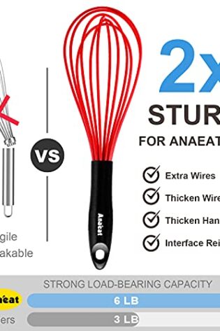 ANAEAT 10.5" Silicone Whisk, Thick Stainless Steel Wire Inner - Heat Resistant Kitchen Whisks for Non-Stick Cookware, Balloon Egg Beater for Whisking, Blending, Beating, Frothing & Stirring (Red) - Image 5