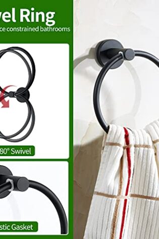 Bathroom Hardware Set, 5/10/20pcs Bathroom Hardware Set, Stainless Steel Bath Hardware Set Including 16" Hand Towel Bars, Toilet Paper Holders, Towel Rings, Robe Towel Hooks (5pcs, Black) - Image 6