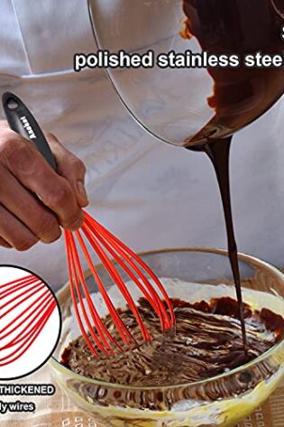 ANAEAT 10.5" Silicone Whisk, Thick Stainless Steel Wire Inner - Heat Resistant Kitchen Whisks for Non-Stick Cookware, Balloon Egg Beater for Whisking, Blending, Beating, Frothing & Stirring (Red) - Image 7