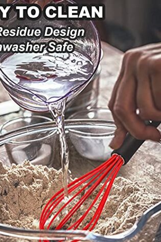ANAEAT 10.5" Silicone Whisk, Thick Stainless Steel Wire Inner - Heat Resistant Kitchen Whisks for Non-Stick Cookware, Balloon Egg Beater for Whisking, Blending, Beating, Frothing & Stirring (Red) - Image 2