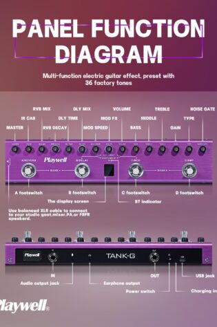 Playwell Multi Effects Guitar Pedal TANK-G,Digital Electric Guitar Effector with 36 Editable Presets,Chorus,Delay,Reverb,MOD,IR Loading,Recording,Tuner,Built-in battery,BT connection - Image 7